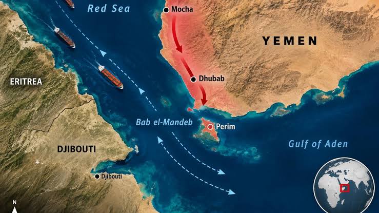 Container ship near the Bab el-Mandeb strait