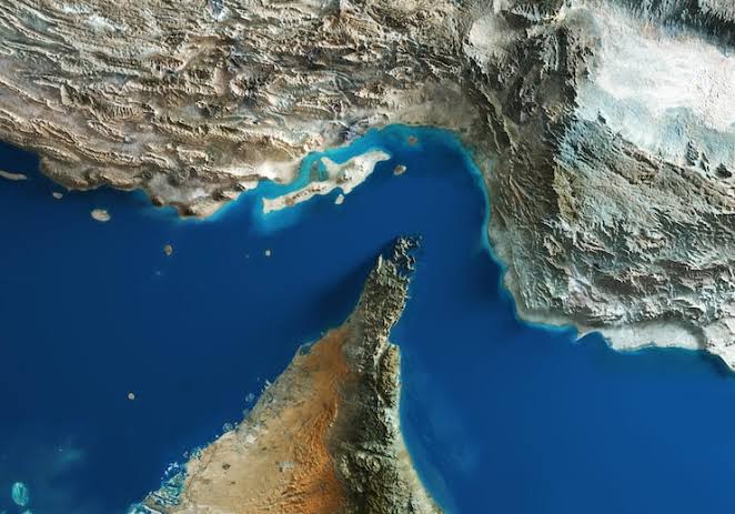 Satellite view of the Strait of Hormuz