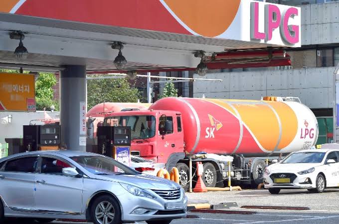 Fuel truck at a filling station